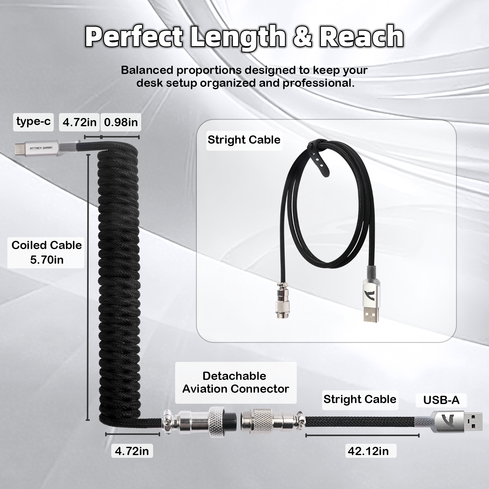 ATTACK SHARK C01ULTIMATE Coiled Cable for 8KHz Magnetic Keyboard