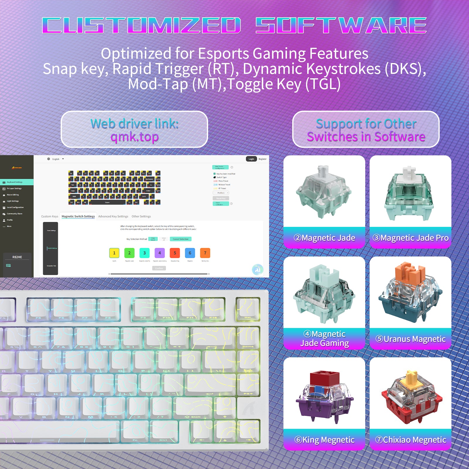 ATTACK SHARK R82 HE Wired 75% Gaming Keyboard  with C01ULTRA LED Cable