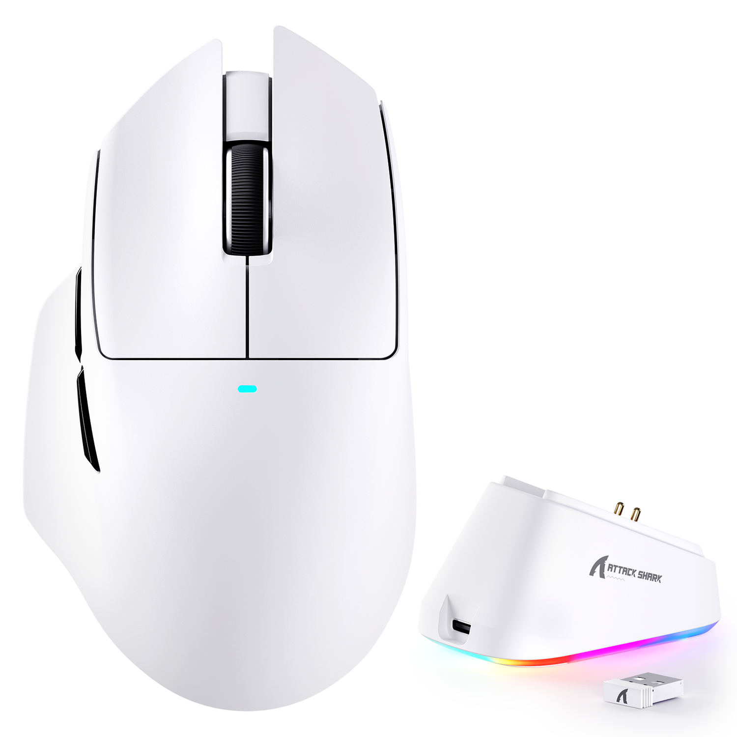 ATTACK SHARK V6 gaming mouse with RGB magnetic charging dock and tri-mode wireless support