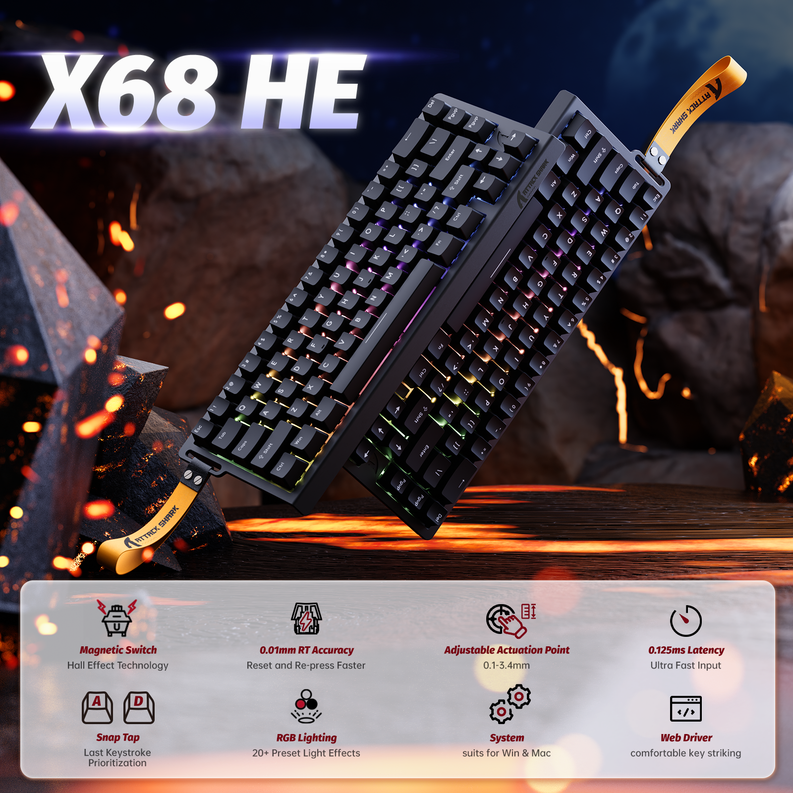 ATTACK SHARK X68 HE keyboard with RGB lighting and magnetic switches